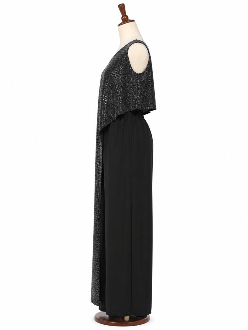 R&M Richards Petite One Shoulder Sequin Overlay Jumpsuit Black 12P 5871P - Picture 3 of 6